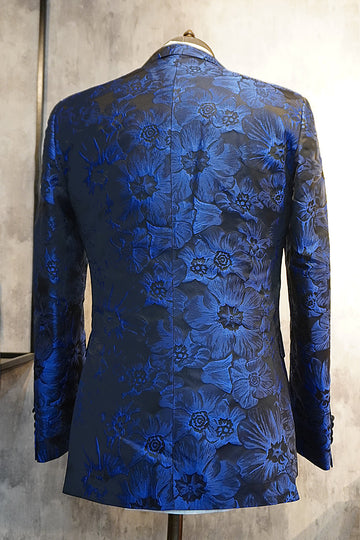 Peak Lapel Jacquard To knapper Royal Blue Single Breasted Menns Prom Blazer